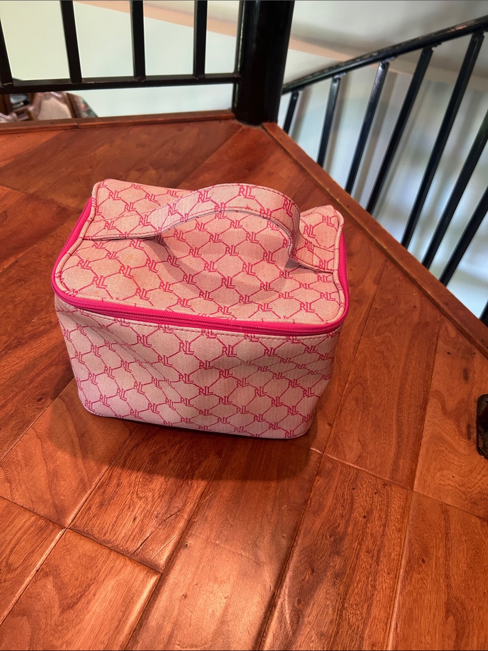 Ralph Lauren RL Monogram Pink Canvas Cosmetic Train Case - Picture 3 of 10